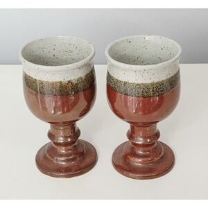 Set of Two Vintage 1970s Stoneware Wine Goblets